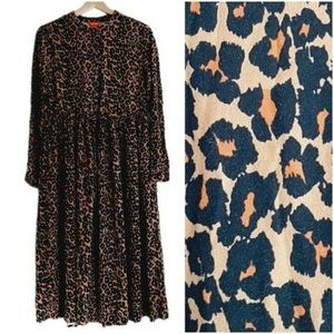 JOE FRESH Cheetah Print Long Sleeve Midi Dress Tan Black Animal Sz XS Flawed